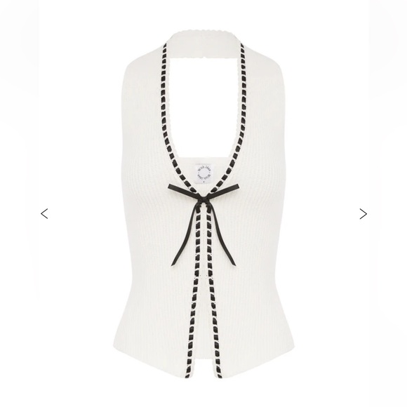 With Jean Gigi top in White Sleeveless Knit Top with Black Trim - Picture 6 of 7